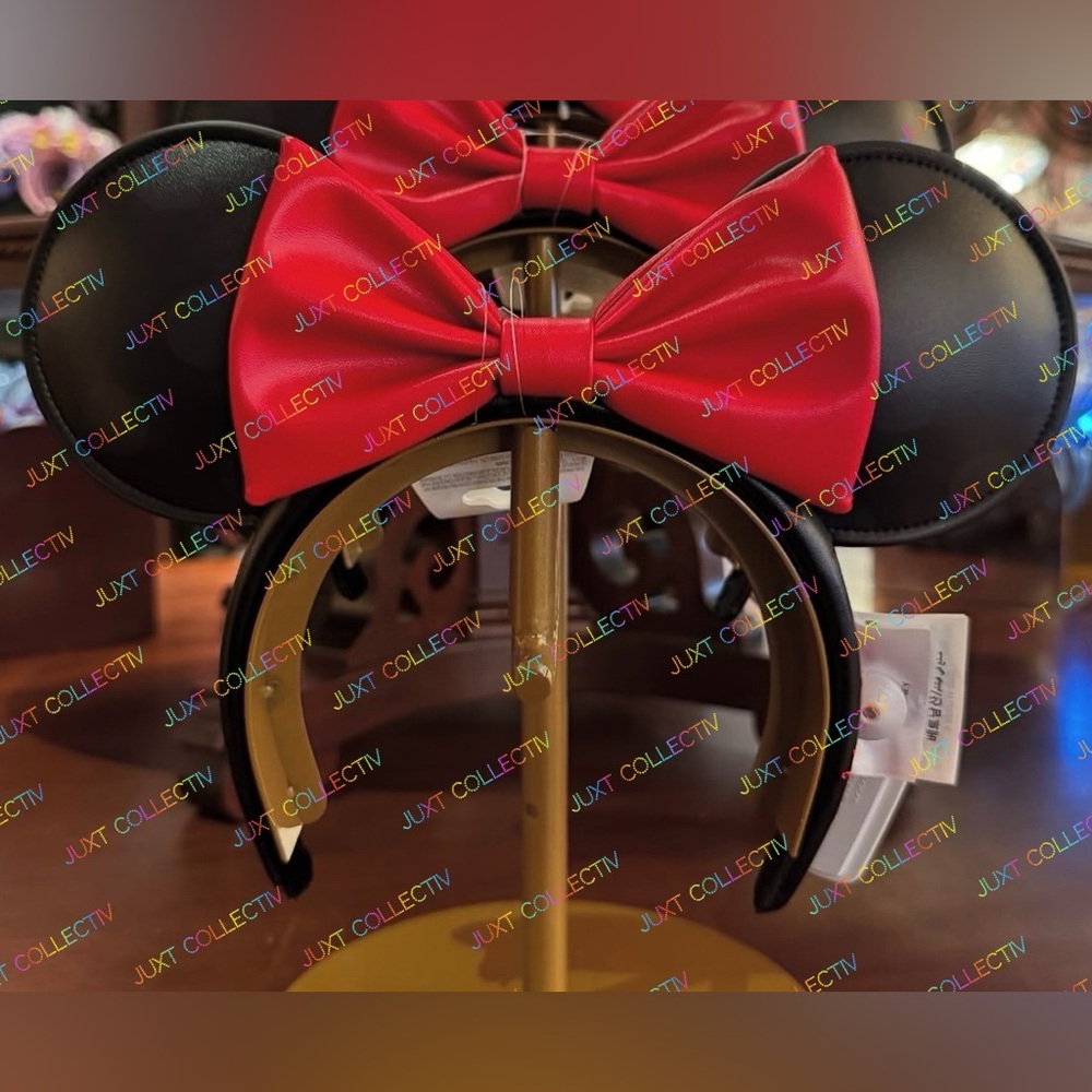 NWT Disney Parks Disneyland Simulated Leather Polka Dot Minnie Bow Ear Headband